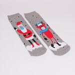 Коледен сет дамски термо чорапи с сив и бежов цвят с Рудолф и Дядо Коледа