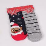 Коледен сет дамски термо чорапи в сиво и тъмносиньо с кученце и снежинки
