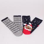 Коледен сет дамски термо чорапи в сиво и тъмносиньо с кученце и снежинки