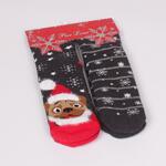 Коледен сет дамски термо чорапи в графит с кученце и снежинки