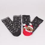 Коледен сет дамски термо чорапи в графит с кученце и снежинки