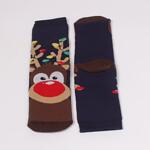Коледен сет дамски термо чорапи в сиво и тъмносиньо с Дядо Коледа и Рудолф