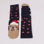 Коледен сет дамски термо чорапи в черно и тъмносиньо с кучета