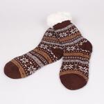 Кафяви коледни мъжки топли чорапи със снежинки