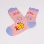 Розови коледни дамски чорапи с емотикон