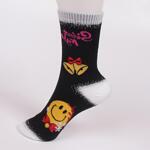 Коледни дамски черни чорапи с емотикон