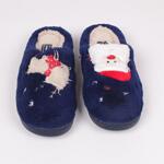 Коледни тъмно сини дамски пантофи с еленче и Дядо Коледа