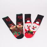 Коледен сет дамски термо чорапи в черно с Дядо Коледа и Рудолф