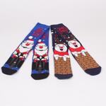 Коледен сет дамски термо чорапи в син и тъмносин цвят с еленче и Дядо Коледа