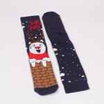 Коледен сет дамски термо чорапи в син и тъмносин цвят с еленче и Дядо Коледа