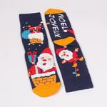 Коледен сет дамски термо чорапи в черен и тъмносин цвят с коте и Дядо Коледа