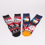 Коледен сет дамски термо чорапи в черен и тъмносин цвят с коте и Дядо Коледа