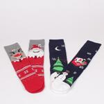 Коледен сет дамски термо чорапи с Дядо Коледа и снежко