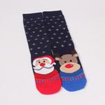 Коледен сет дамски термо чорапи в черно и тъмносиньо с Дядо Коледа, елен, куче и коте