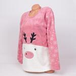 Коледна макси дамска поларена пижама в пепел от рози със снежинки и еленче