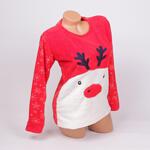 Коледна червена дамска поларена пижама с еленче и снежинки