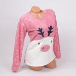 Коледна дамска поларена пижама в пепел от рози с елен че и снежинки