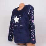 Тъмно синя дамска поларена пижама със звезди