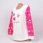 Поларена макси дамска пижама в розово и бяло със звезди