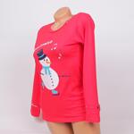Червена коледна дамска пижама със снежковци