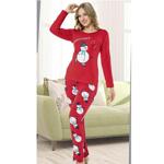 Червена коледна дамска пижама със снежковци