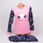 Дамска поларена пижама в тъмно синьо и розово със звездички