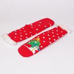 Червени коледни дамски чорапи с елхичка и Снежко