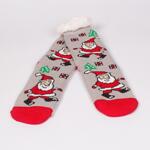 Коледни дамски светло сиви чорапи с Дядо Коледа