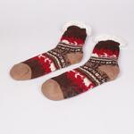 Кафяви коледни мъжки чорапи с елени и снежинки