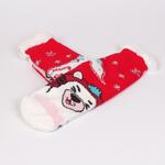 Червени коледни дамски чорапи със снежинки и кученце