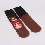 Коледни дамски термо чорапи в черно и кафяво с еленче