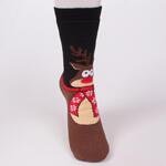 Коледни дамски термо чорапи в черно и кафяво с еленче