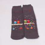 Коледен сет дамски термо чорапи в син и сив цвят с Дядо Коледа, Снежко и птички