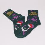 Коледни мъжки чорапи в тъмно зелен цвят с Дядо Коледа