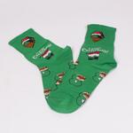 Зелени коледни мъжки чорапи с цифри и Дядо Коледа