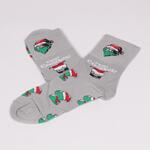 Коледни светло сиви мъжки чорапи с цифри и Дядо Коледа