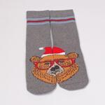 Коледен сет дамски термо чорапи в сиво и червено с мечо и Дядо Коледа