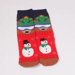 Коледен сет дамски термо чорапи в червено и синьо с джиндифилово човече и Снежко