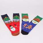 Коледен сет дамски термо чорапи в червено и синьо с джиндифилово човече и Снежко