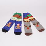 Коледен сет дамски термо чорапи с сшво и синьо с динджифилово човече и Рудолф