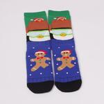 Коледен сет дамски термо чорапи в зелено и синьо с Дядо Коледа и джинджифилово човече