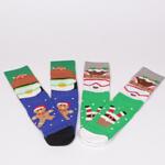 Коледен сет дамски термо чорапи в зелено и синьо с Дядо Коледа и джинджифилово човече