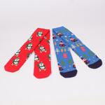 Коледен сет дамски термо чорапи в червен и син цвят с елхички и пингвини