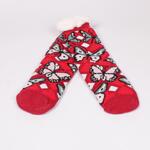 Червени домашни дамски чорапи с пеперуди