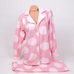 Макси поларена пижама в пепел от рози с копчета и големи розови точки