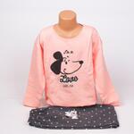 Ватирана детско-юношеска пижама в светла праскова и графит с кученце