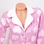 Лилава поларена пижама с копчета и розови сърца