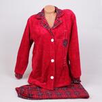 Макси тъмно червена зимна пижама с кариран десен, копчета и сърце