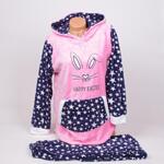 Дамска зимна пижама в розово и синьо със зайче и звезди