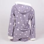 Сива поларена дамска пижама-гащеризон със звезди и коте